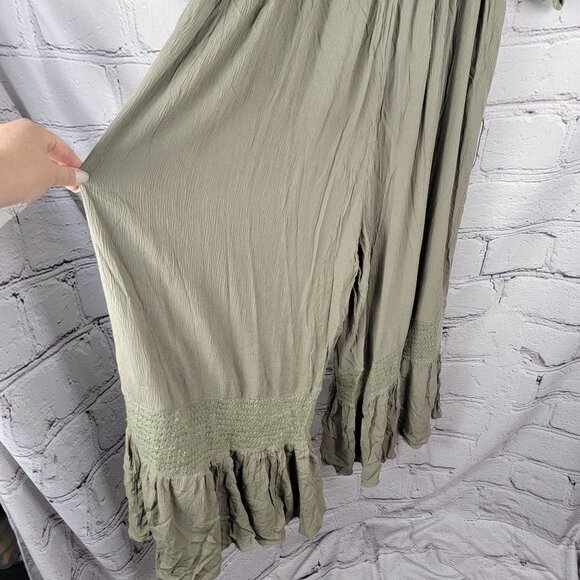Davi and Dani Wide Leg Maxi Illusion Crop Jumpsuit Olive Green Boho Festival - Picture 7 of 9